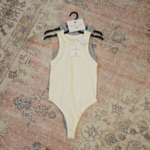 Pink Rose 2 Pack Cream & Gray Snap Crotch Ribbed Thong Bodysuits - Size XS/S